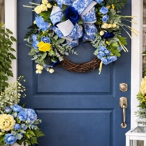 Elegant Blue and Yellow Floral Wreath